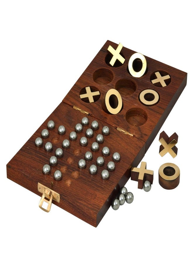 Toolart Wooden Tic Tac Toe and Solitaire Board Game, Traditional Challenging Board Game for Kids and Adults (Weight: 480 Gm) - Image 2
