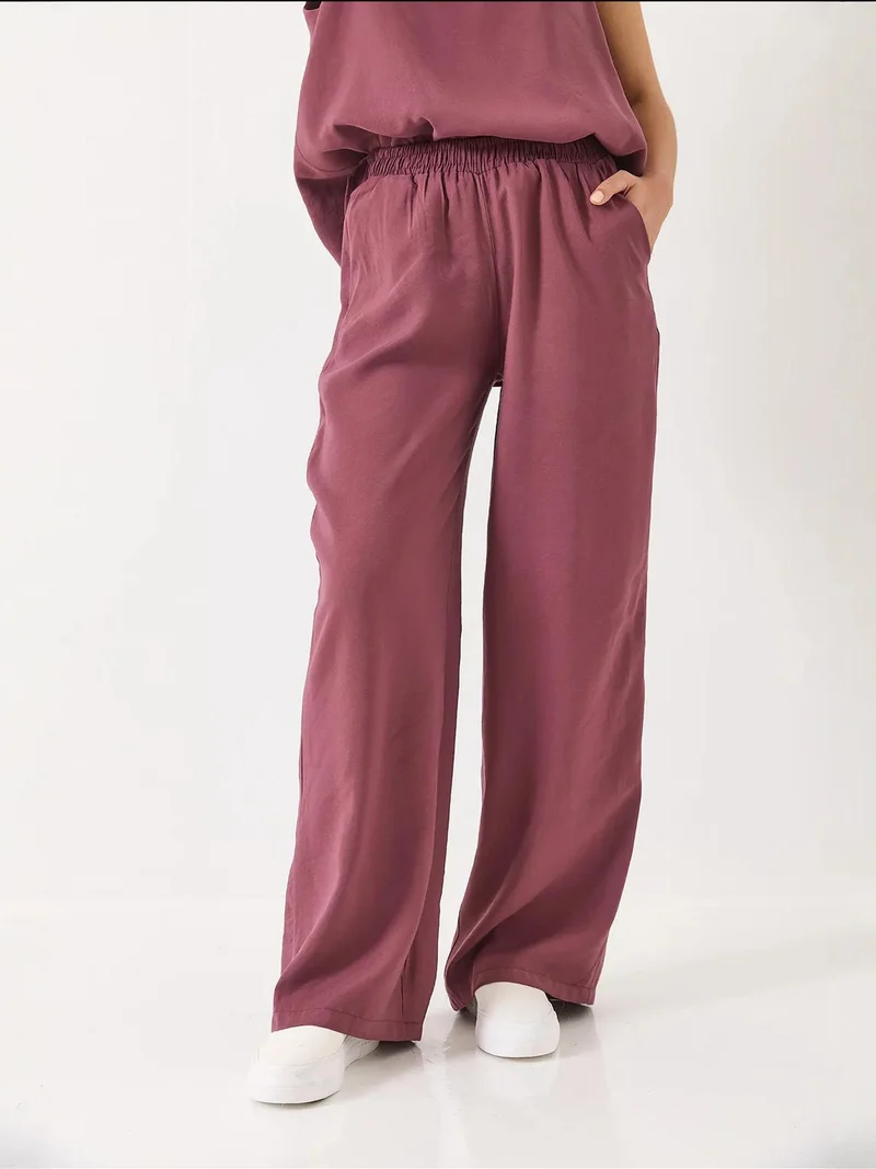 Bianco Lucci Lilac Purple LUCCI V-Neck Cotton Blouse-Pants Two-Piece Set for Women | Best Price UAE