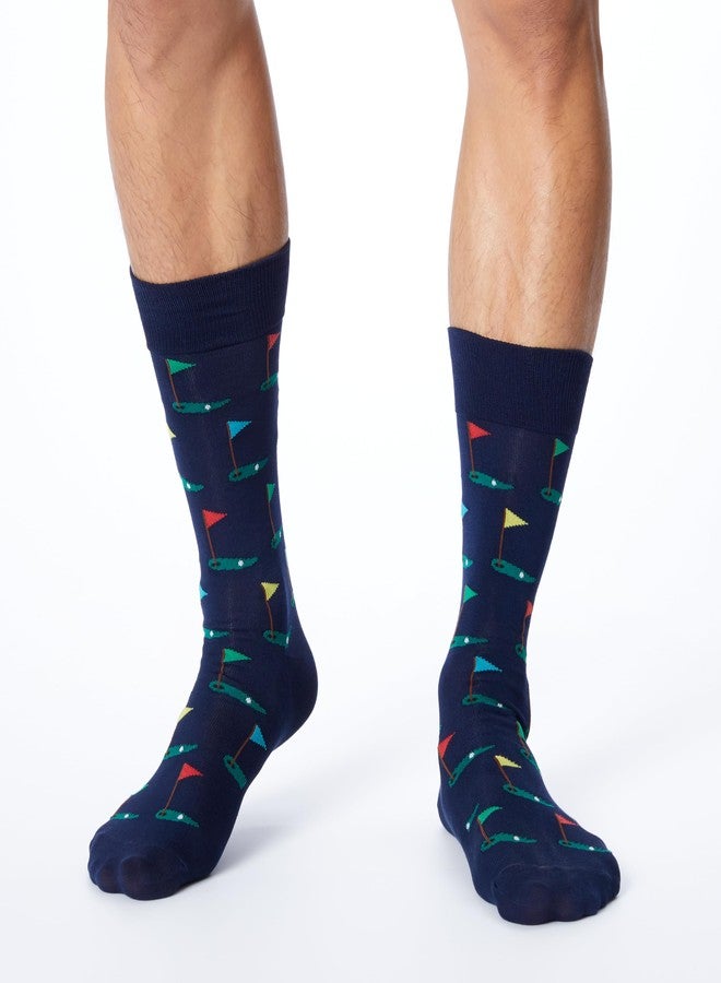 Hot Sox Men's Sports and Outdoors Series Novelty Casual Fashion Socks, Golf (Navy), Shoe Size: 10-13 - Image 2