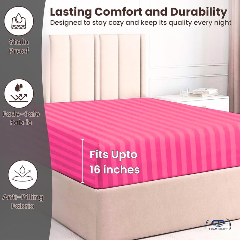 FOAM CRAFT Foamcraft® Striped Deep Pocket Fitted Sheet - Pink, Queen Size (160 x 200cm) - Image 5