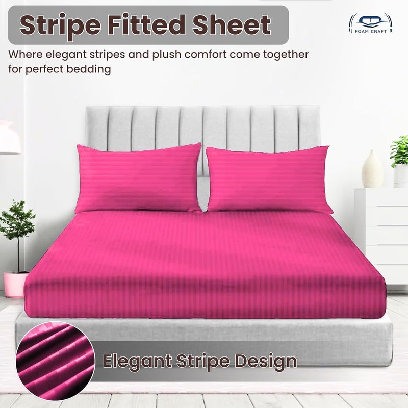FOAM CRAFT Foamcraft® Striped Deep Pocket Fitted Sheet - Pink, Queen Size (160 x 200cm) - Image 3