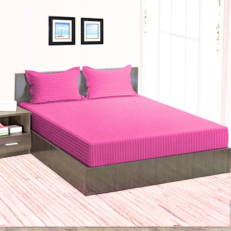 FOAM CRAFT Foamcraft® Striped Deep Pocket Fitted Sheet - Pink, Queen Size (160 x 200cm) - Image 1