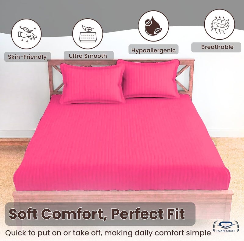 FOAM CRAFT Foamcraft® Striped Deep Pocket Fitted Sheet - Pink, Queen Size (160 x 200cm) - Image 4