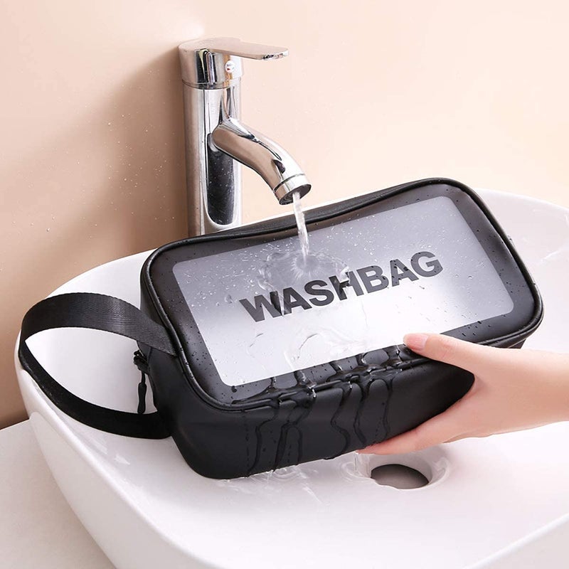 KASHIVAL Set of 3 Transparent Waterproof Travel Wash Bag/Toiletry Organizer Pouch with Handle (Black) - Image 4