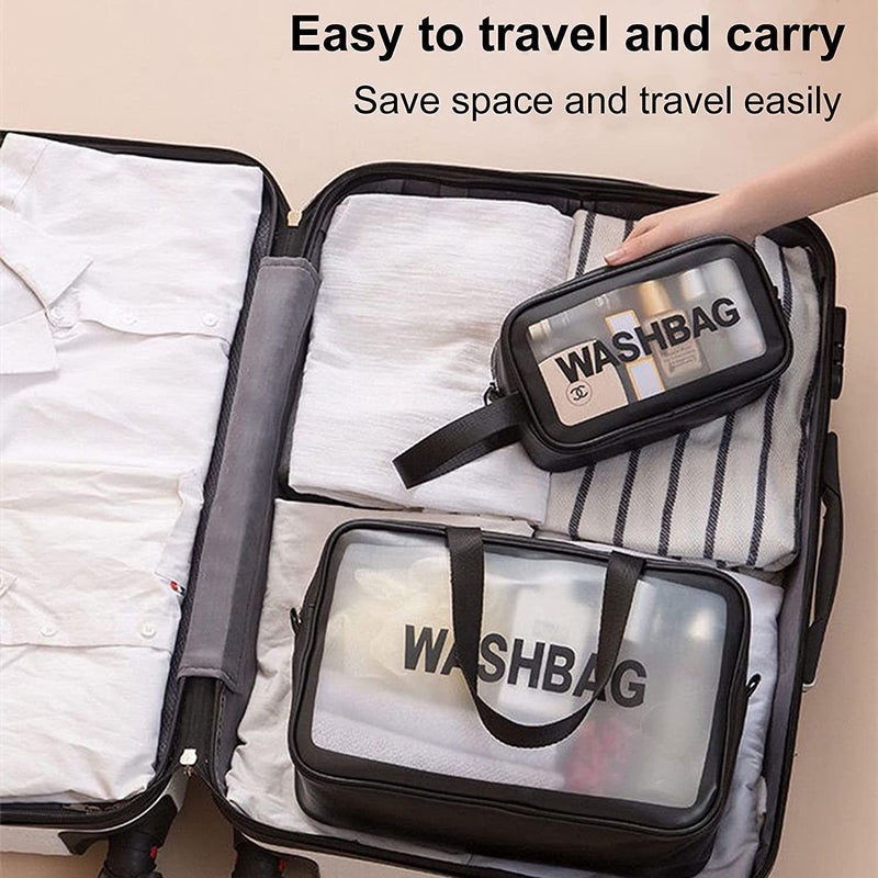 KASHIVAL Set of 3 Transparent Waterproof Travel Wash Bag/Toiletry Organizer Pouch with Handle (Black) - Image 5