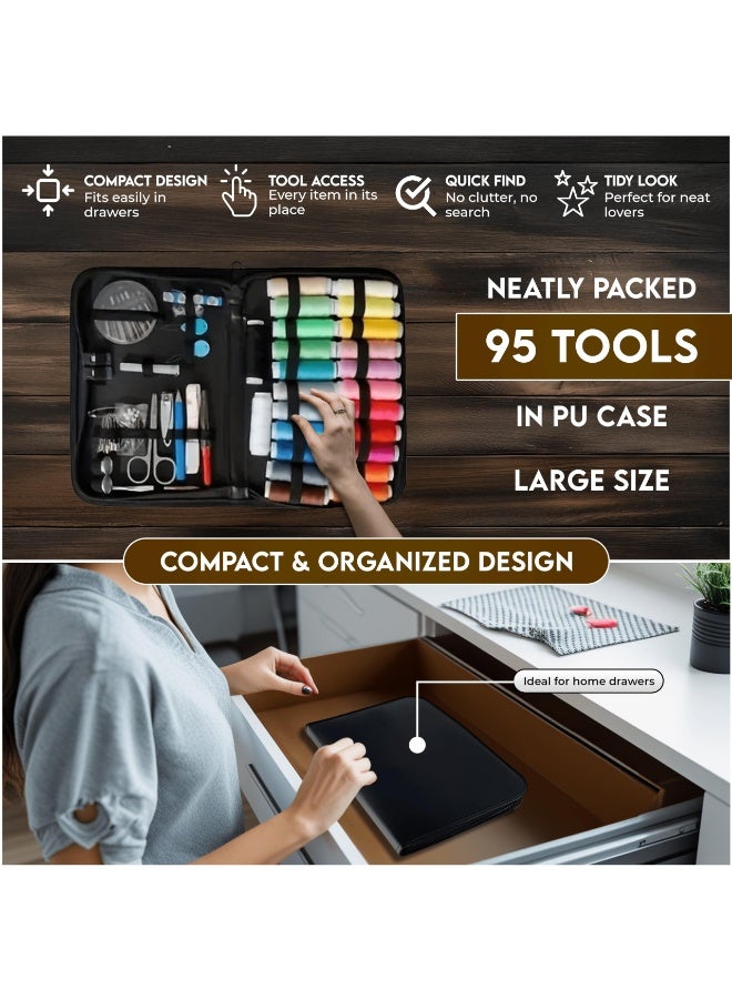 Sewing tool set, including boxes, 95 pieces of home travel and emergency sewing supplies, machines, including 22 spools, repair and sewing needles, scissors, thimbles, tape measures - Image 5