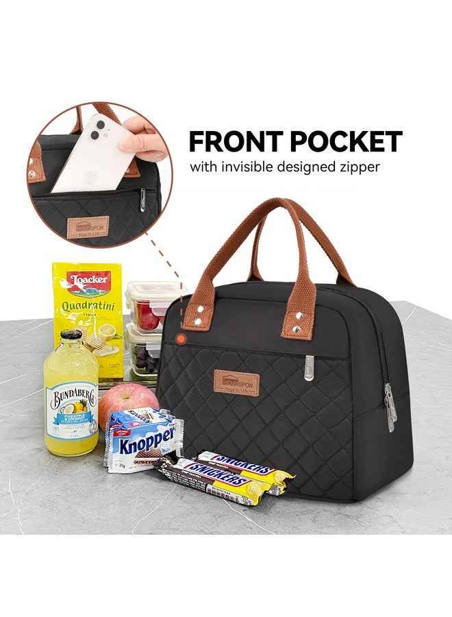 HOMESPON Insulated Lunch Bag for Women Men Adults Lunch Tote with Front Pocket Lunch Box Container Cooler Bag for Work Picnic (Black) - Image 2
