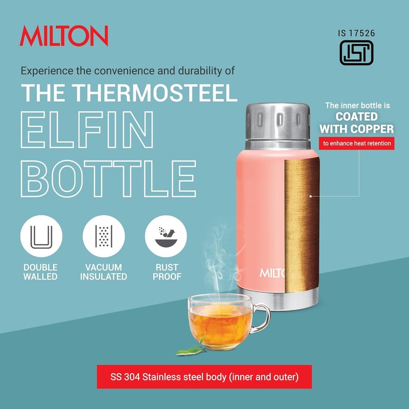 Milton Milton Elfin 160 Thermosteel Bottle, 160 ml Water Bottles, 24 Hours Hot and Cold, Easy to Carry, Easy Grip, Rust Proof, Tea, Coffee, Office, Travel Bottle, Peach - Image 4
