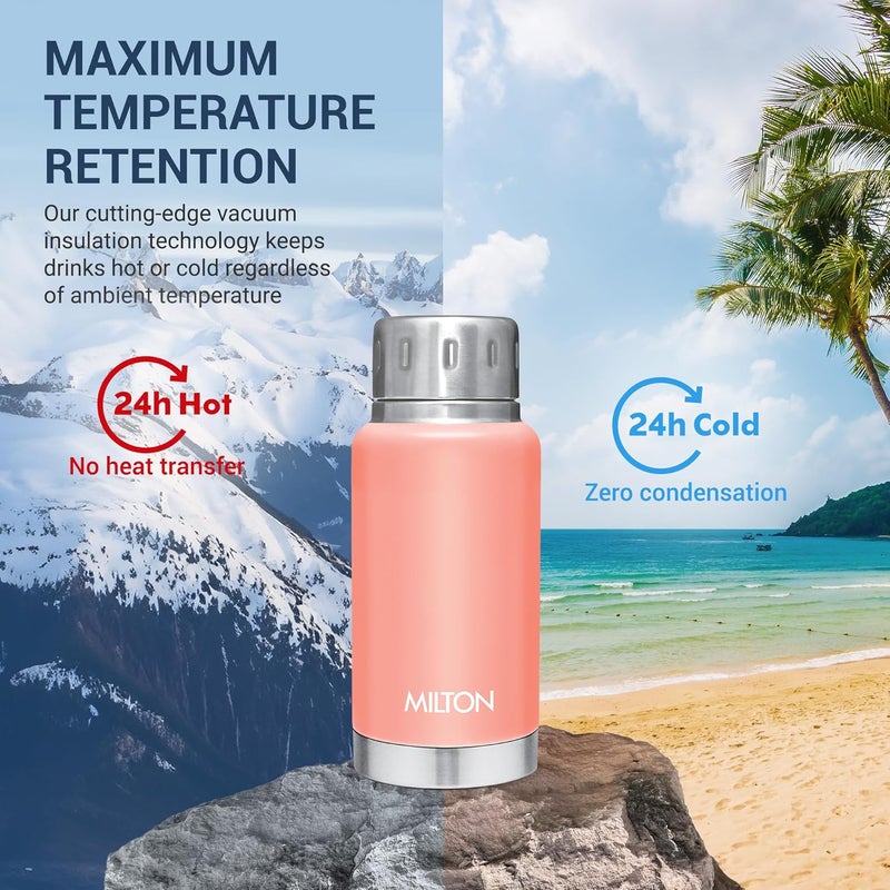 Milton Milton Elfin 160 Thermosteel Bottle, 160 ml Water Bottles, 24 Hours Hot and Cold, Easy to Carry, Easy Grip, Rust Proof, Tea, Coffee, Office, Travel Bottle, Peach - Image 3