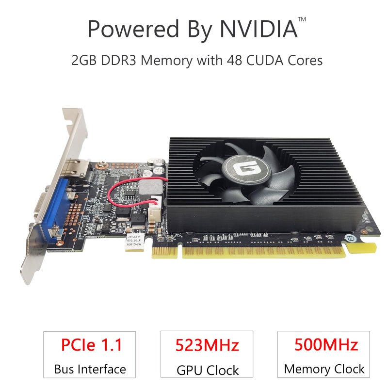 Glorto GeForce GT 610 2G DDR3 Low Profile Graphics Card, PCI Express 1.1 x16, HDMI/VGA, Entry Level GPU for PC, SFF and HTPC, Compatible with Win11 - Image 2