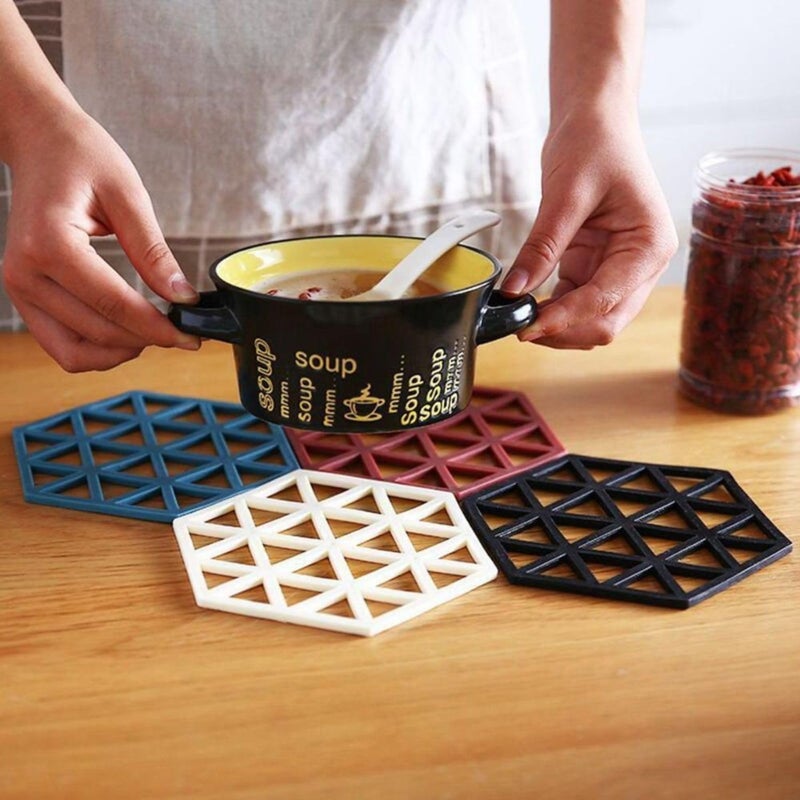 BENCI Large Hexagon Silicone Coasters Set 6.3” & 9.5” Silicone Trivet Mats Kitchen Hot Pads Pot/Pan mat, Big Coasters for Drinks, for Outdoor Table, Hot Dishes, Countertop (Blue Set of 3) - Image 3