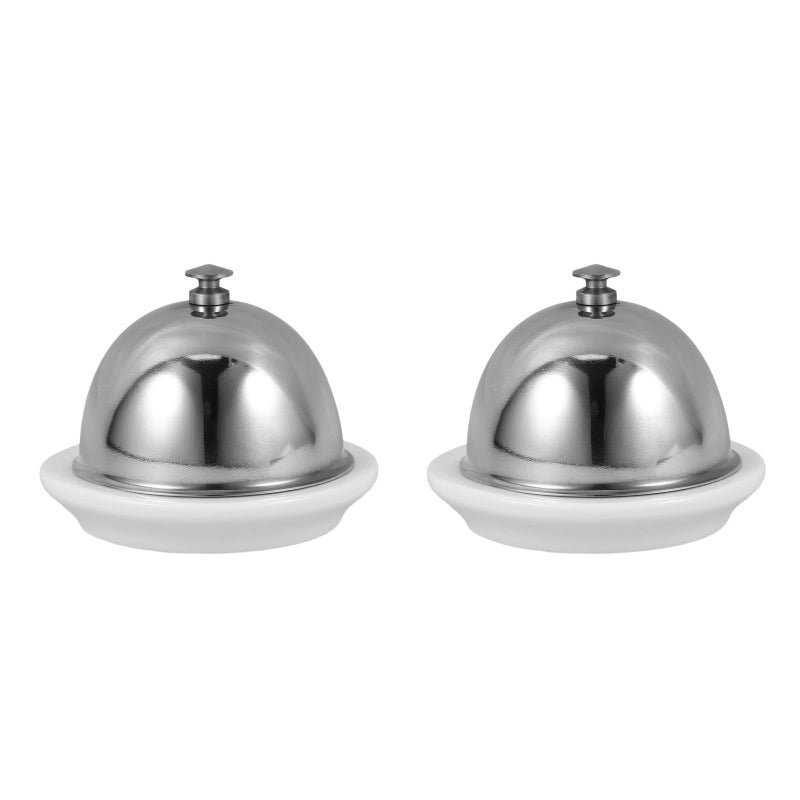 DOITOOL Ceramic Butter Dish with Stainless Steel Dome Cover Small Serving Tray for Butter Cheese Appetizers and Party Desserts 2Pack