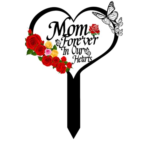 OZIO Memorial Grave Markers Heart Memorial Plaque Stake Sympathy Grave Markers Cemetery Cardinals Garden Stake Memorial Metal Grave Stake Decoration for Mom Dad Cemetery Outdoors Yard Garden MomB - Image 1