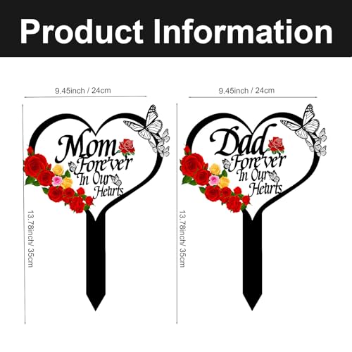 OZIO Memorial Grave Markers Heart Memorial Plaque Stake Sympathy Grave Markers Cemetery Cardinals Garden Stake Memorial Metal Grave Stake Decoration for Mom Dad Cemetery Outdoors Yard Garden MomB - Image 3