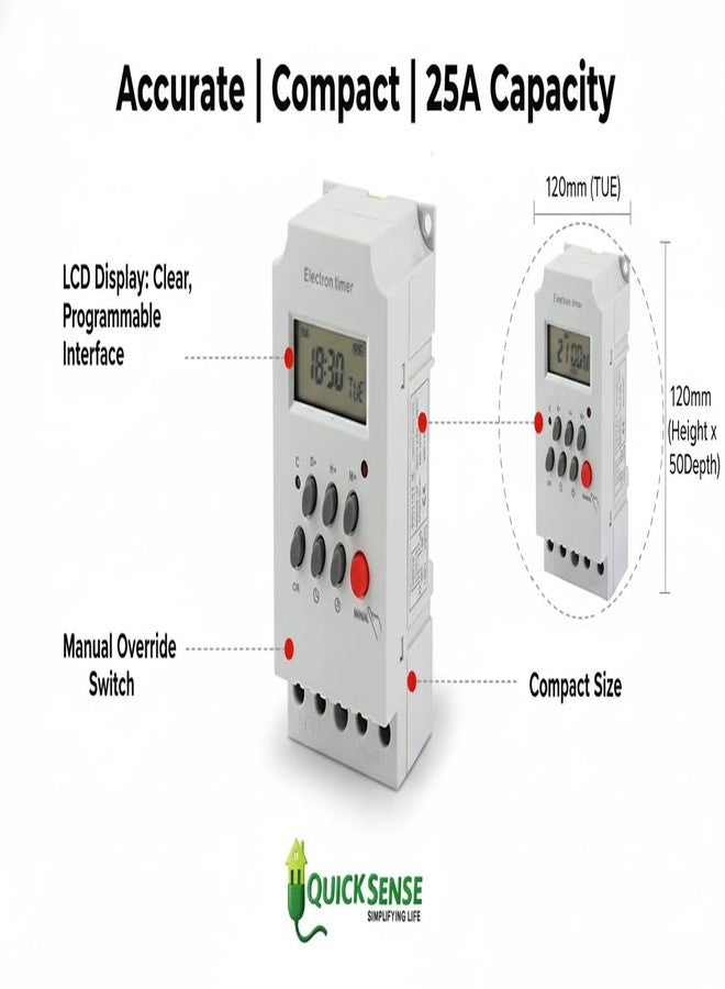 Quick Sense (Qs-T10) Digital Electronic Timer Switch 220V 25A DIN Rail Programmable | Automatic On/Off Switch Timer for Lights, Water Pumps, and Appliances | Energy-Saving Digital Timer Plug - Image 5