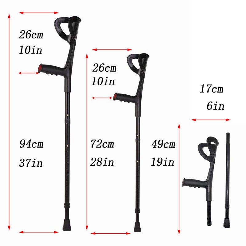 VISIONU Lightweight Foldable Forearm Crutch, Aluminum Walking Stick,Height Adjustable, Ergonomic Handle with Comfortable Grip 2ZG-02BM (Black) - Image 4