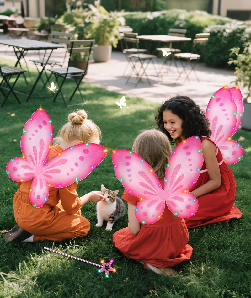 DUDUCOFU Girls Fairy Butterfly Wings with LED Light, Fairy Wings Light Up Star Wands for Girls Kids Women Halloween Dress Up (Pink) - Image 5