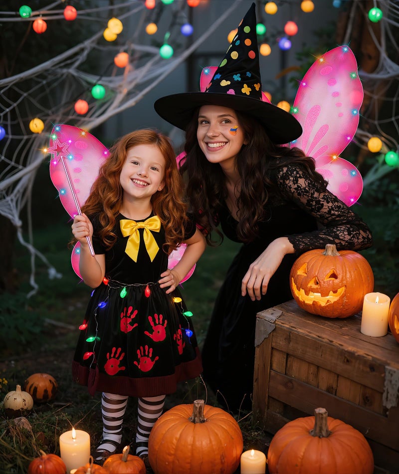 DUDUCOFU Girls Fairy Butterfly Wings with LED Light, Fairy Wings Light Up Star Wands for Girls Kids Women Halloween Dress Up (Pink) - Image 4