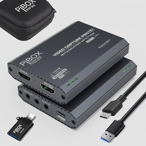 PiBox India 4K HDMI جهاز التقاط الفيديو PRO للبث المباشر، Full HD 1080P 60FPS، 4K USB3.0 HDMI إلى USBC، ميكروفون، مدخل ومخرج صوت، 1080P60 للبث المباشر للألعاب - Image 1