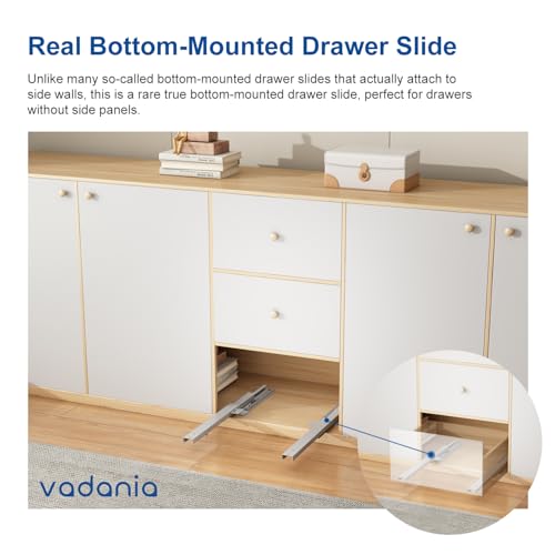 VADANIA 14" Undermount Drawer Slide, Soft Close, Bottom Mounted & Bottom Support, 88 lb Load Capacity, 3-Fold Full Extension, Invisible Drawer Slies,1 Pair(2-Pack) - Image 2