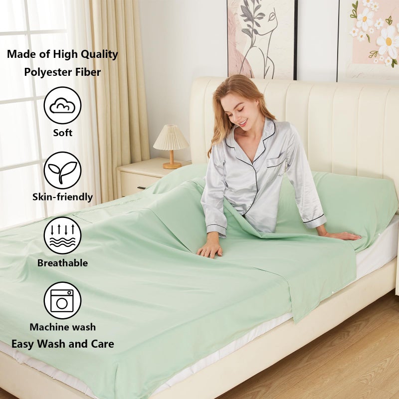 RHINSBENF Sleeping Bag Liner Camping Adult Sleep Sack Lightweight Travel Sheet for Hotel Bed Compact Ultralight Essential Cleaning Supplies Kit Travel Bedding Set for Backpacking (Green & Double) - Image 3