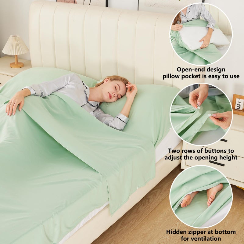 RHINSBENF Sleeping Bag Liner Camping Adult Sleep Sack Lightweight Travel Sheet for Hotel Bed Compact Ultralight Essential Cleaning Supplies Kit Travel Bedding Set for Backpacking (Green & Double) - Image 4