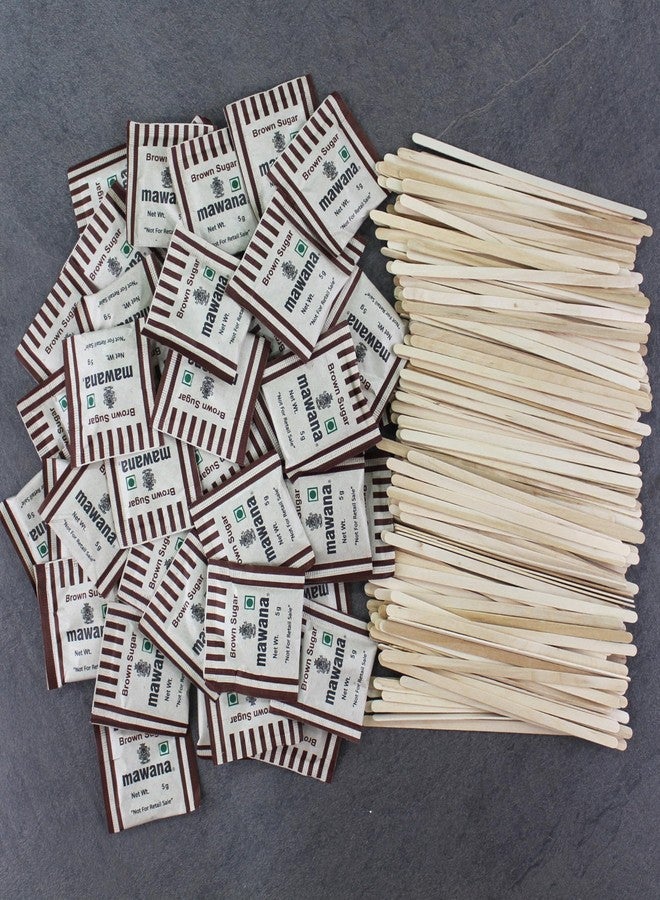 SFU E Com Mawana Brown Sugar Sachets With Coffee Stir Sticks Wood Stirrers Combo | Stirrers for Tea, Coffee etc. | Mawana Brown (400pcs) Stirrer (400pcs) - Image 1