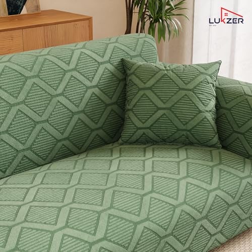 Lukzer 2 Seater Pastel Green Diamond Pattern Sofa Cover | 240 GSM Universal Stretch Fit Jacquard Fabric Couch Protector | Fully Covered Anti Slip & Washable Sofa Cover | (140-180cm/SC-153-02) - Image 5