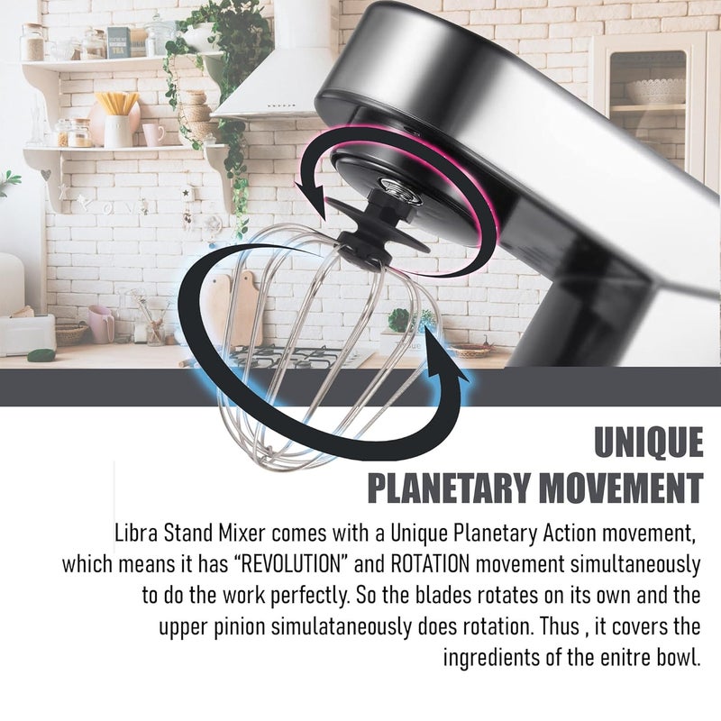 Libra Premium Stand mixer For Baking 1300 Watts Dough Maker With Stainless steel Outer Shell 6 Liter SS Bowl 4 Safety Features Metal Gears Planetary Rotation - Image 5