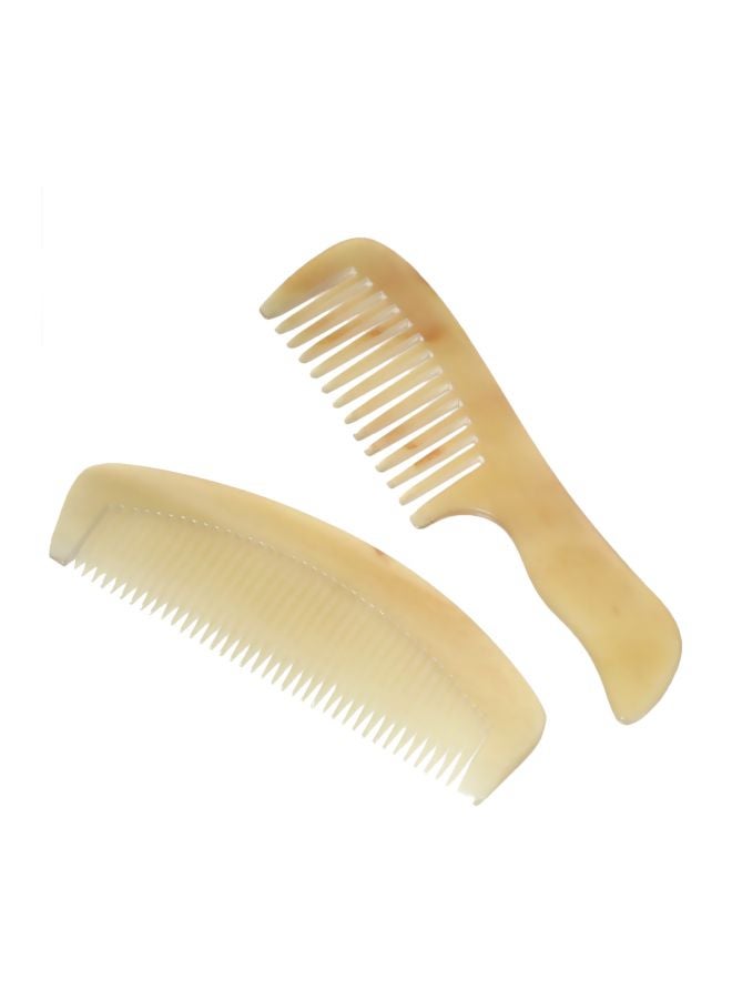 kilofly Genuine No Static Natural Sheep Horn Comb [Set of 2] + Carrying Pouch - Image 1