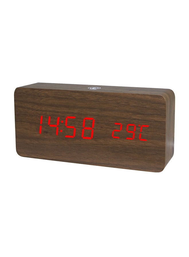 NIBEMINENT LED Wooden Alarm Clock With App Control Brown/Red 17x5.5x9.2centimeter - Image 4