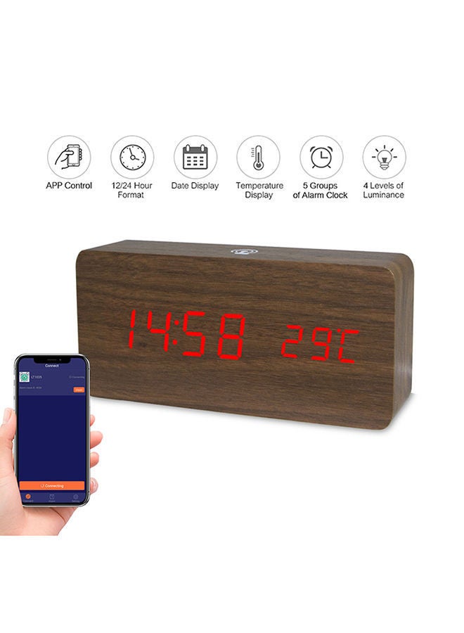 NIBEMINENT LED Wooden Alarm Clock With App Control Brown/Red 17x5.5x9.2centimeter - Image 5