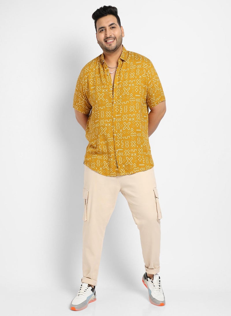 Instafab Plus Men's Mustard Yellow Minimal Aztec Shirt - Image 5
