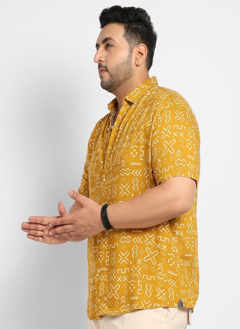 Instafab Plus Men's Mustard Yellow Minimal Aztec Shirt - Image 3