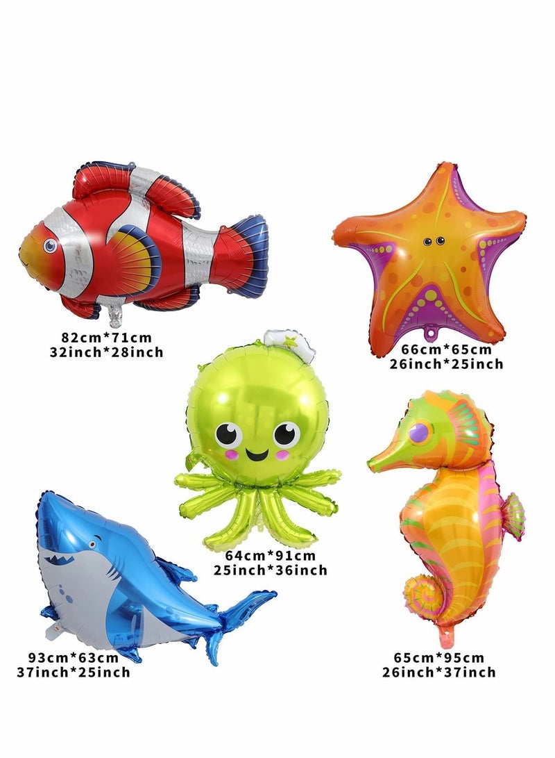 واي آند دي Large Sea Animal Balloons Cartoon Horse Starfish Octopus Shark Tropical Fish for Kids Birthday Party Decoration Supplies Ocean Themed Decorations, Baby Shower(5 Pack) - Image 2