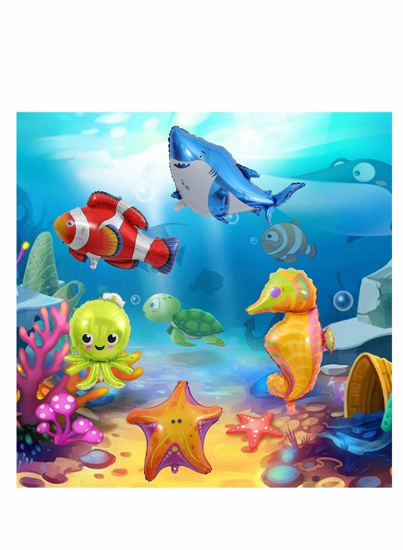 واي آند دي Large Sea Animal Balloons Cartoon Horse Starfish Octopus Shark Tropical Fish for Kids Birthday Party Decoration Supplies Ocean Themed Decorations, Baby Shower(5 Pack) - Image 3