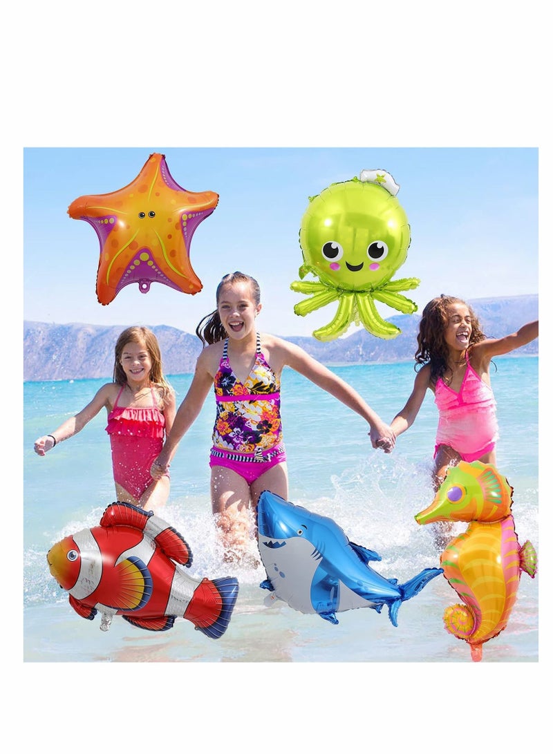 واي آند دي Large Sea Animal Balloons Cartoon Horse Starfish Octopus Shark Tropical Fish for Kids Birthday Party Decoration Supplies Ocean Themed Decorations, Baby Shower(5 Pack) - Image 1