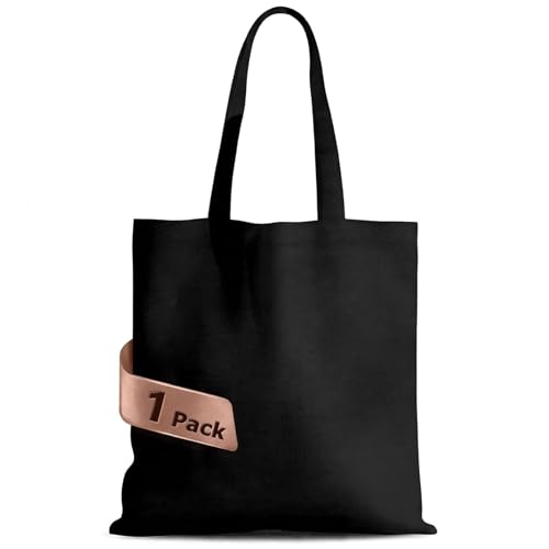 MOLOVA 1 Pack Premium Canvas Reusable Tote Gift Bags,Made of Natural Canvas with Handle,Work,DIY,Shopping(Black*1) - Image 1