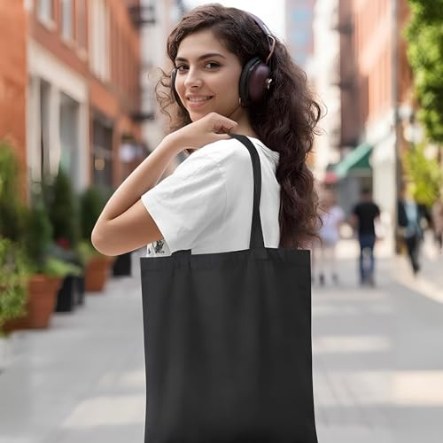 MOLOVA 1 Pack Premium Canvas Reusable Tote Gift Bags,Made of Natural Canvas with Handle,Work,DIY,Shopping(Black*1) - Image 5