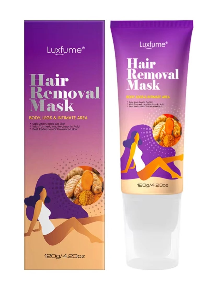 Luxfume 120g Hair Removal Cream for Arms Legs and Underarms Hair Removal Sensitive Hair Removal Cream Effective and Painless Soothing and Brightens Skin Turmeric Hair Removal Mask Cream  - Image 1