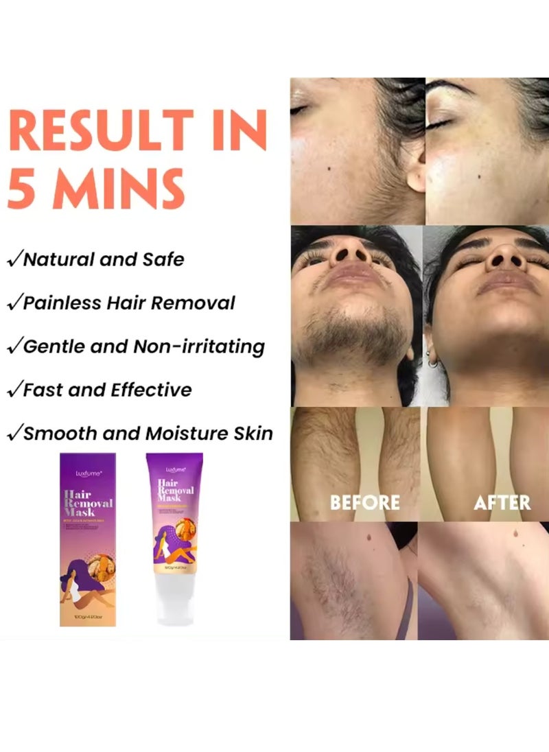 Luxfume 120g Hair Removal Cream for Arms Legs and Underarms Hair Removal Sensitive Hair Removal Cream Effective and Painless Soothing and Brightens Skin Turmeric Hair Removal Mask Cream  - Image 3