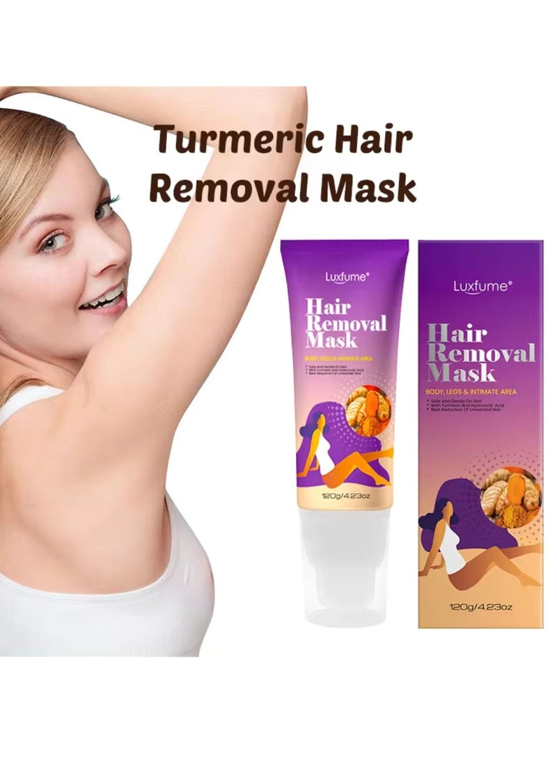 Luxfume 120g Hair Removal Cream for Arms Legs and Underarms Hair Removal Sensitive Hair Removal Cream Effective and Painless Soothing and Brightens Skin Turmeric Hair Removal Mask Cream  - Image 5