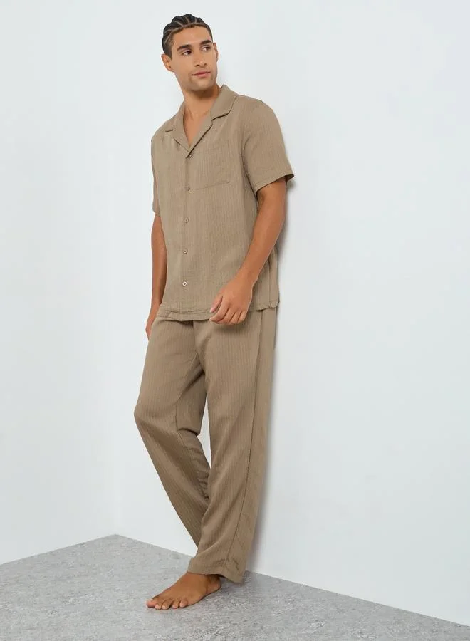 Men Relaxed Fit Short Sleeve Shirt and Pyjama Set