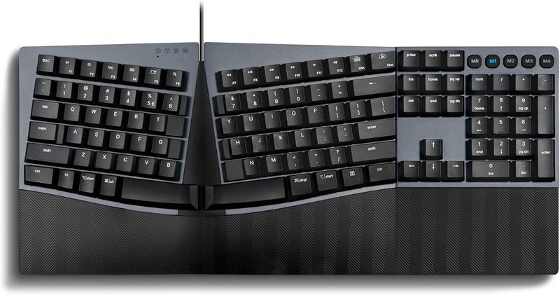 Perixx PERIBOARD535BL Wired Ergonomic Mechanical FullSize Keyboard LowProfile Blue Clicky Switches Programmable Feature with Macro Keys Compatible Windows and Mac OS X US English Black - Image 2