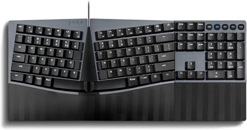 Perixx PERIBOARD535BL Wired Ergonomic Mechanical FullSize Keyboard LowProfile Blue Clicky Switches Programmable Feature with Macro Keys Compatible Windows and Mac OS X US English Black - Image 1