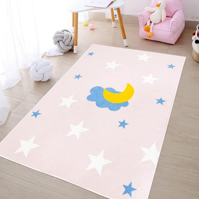 USTIDE سجادة USTIDE زهرية سماء النجوم 3x5 تصميم قمر ونجوم لطيف سجادة منطقة سجادة ناعمة للأطفال سجادة غير قابلة للانزلاق لغرفة اللعب غرفة المعيشة غرفة النوم ديكور الفصل الدراسي زهرية قمر 33x5 قدم - Image 2