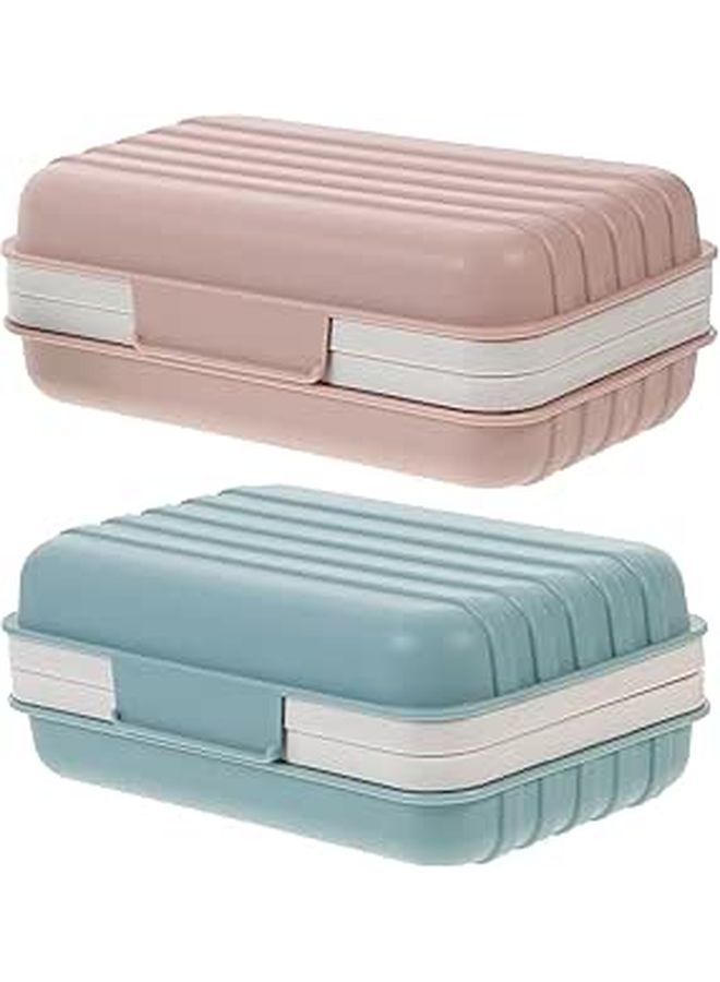 Portable Travel Soap Case Set 2pcs Double Layer Leakproof Container Soap Holder Soft Blue Pink - Image 1