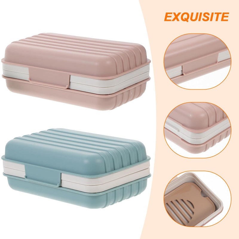 Portable Travel Soap Case Set 2pcs Double Layer Leakproof Container Soap Holder Soft Blue Pink - Image 4