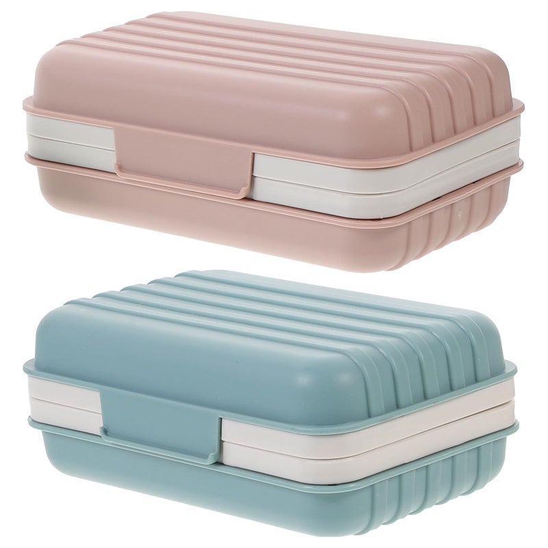 Portable Travel Soap Case Set 2pcs Double Layer Leakproof Container Soap Holder Soft Blue Pink - Image 2