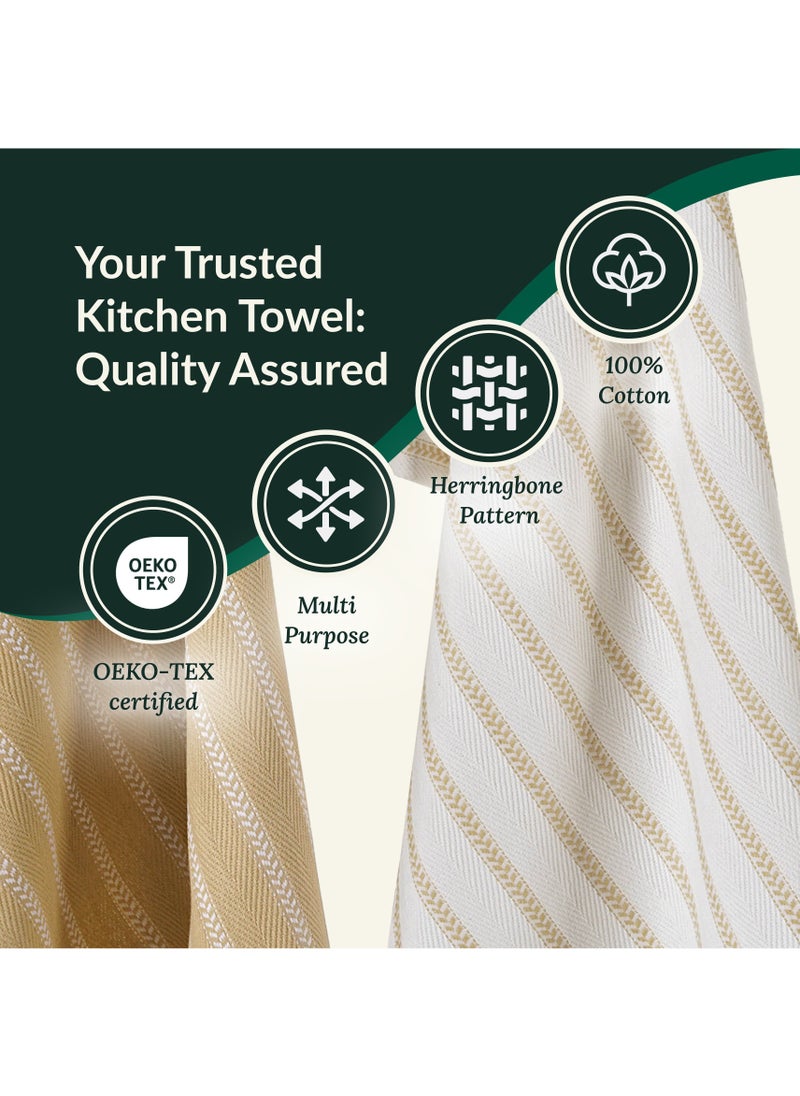 Cloud Scape Linen 100% Cotton Herringbone Kitchen Towels Set- Pack of 4, 18x 28 inches - Highly Absorbent and Quick Dry Dish Towels, Beige  - Image 4